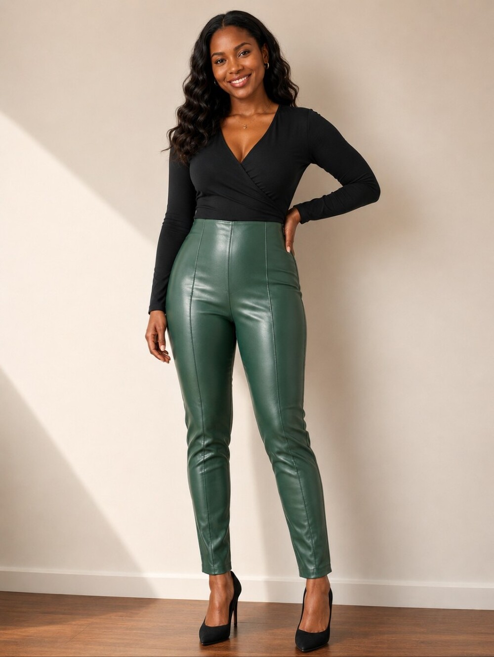 ❤️ ANN TAYLOR HIGH RISE VEGAN LEATHER SKINNY PANTS, GREEN, XS